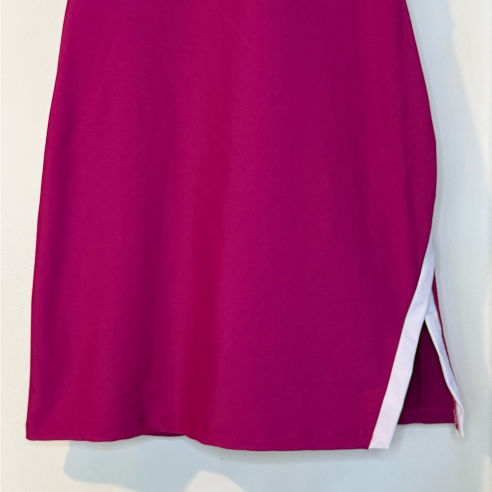 Pink Halter-Style Zip-Front Athletic Dress with White Trim - Picture 3 of 9